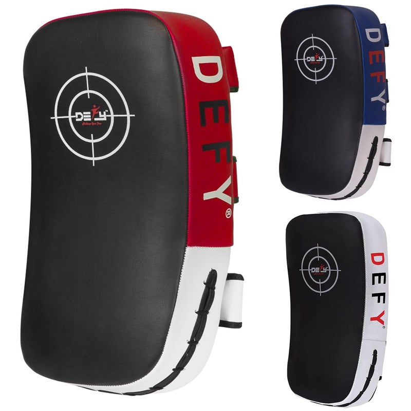 DEFY Challenge Your Fear وسادات تايلاندية جلدية من ديفي سبورتس منحنية مع امتصاص صدمات معزز وأحزمة بكلة مزدوجة الطبقات لملاءمة فائقة وسادة خفيفة الوزن ومتينة للتدريب على الملاكمة، الكاراتيه وفنون القتال المختلطة 1 وسادة - أحمر - Image 1